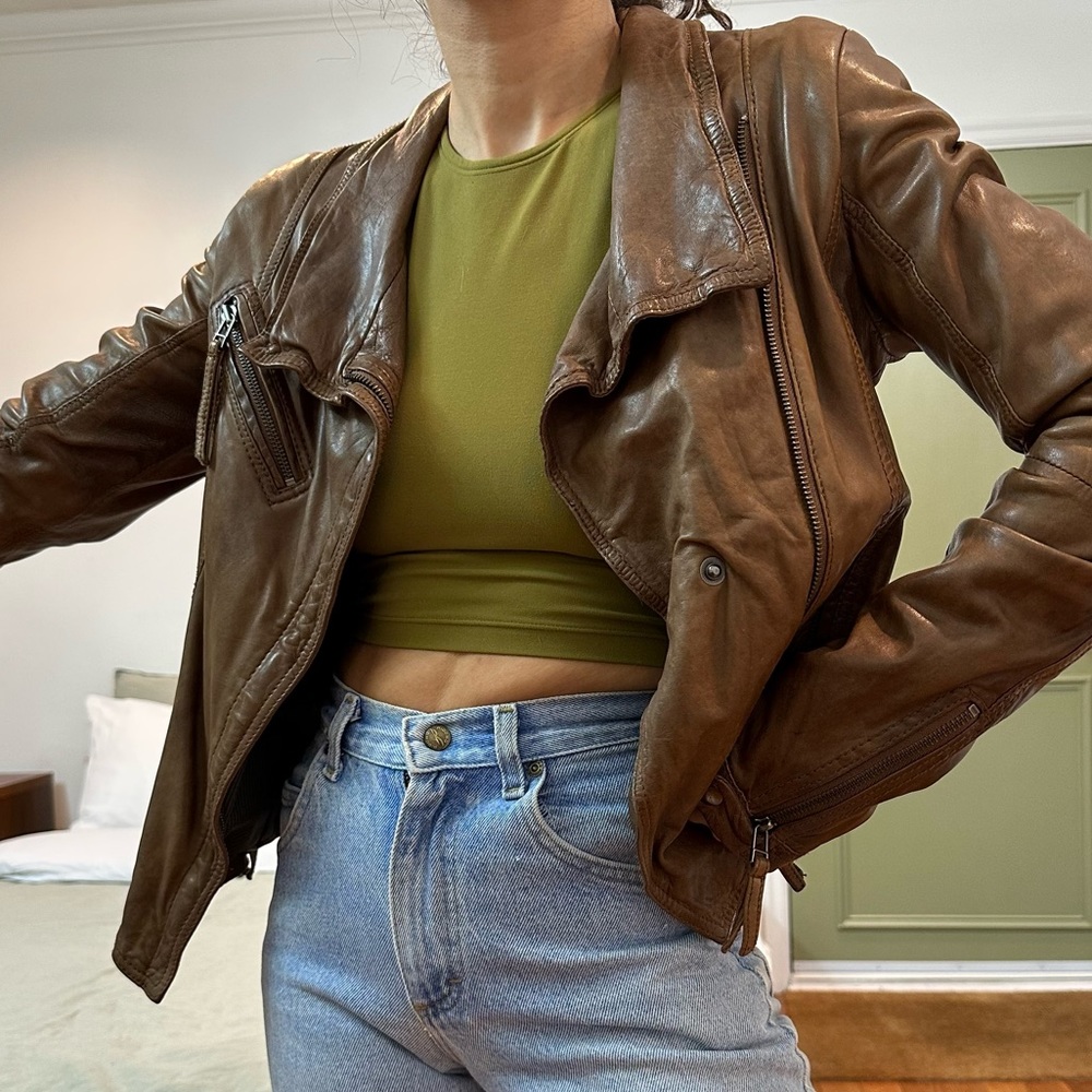 Brown leather Danier jacket 3XS